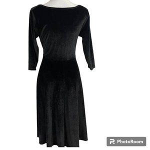 Velvet Midi Black Dress Holiday Event Minimalist - M